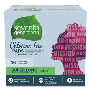 Seventh Generation® Chlorine-free Ultra Thin Pads With Wings, Super Long, 16-pack, 6 Packs-carton freeshipping - TVN Wholesale
